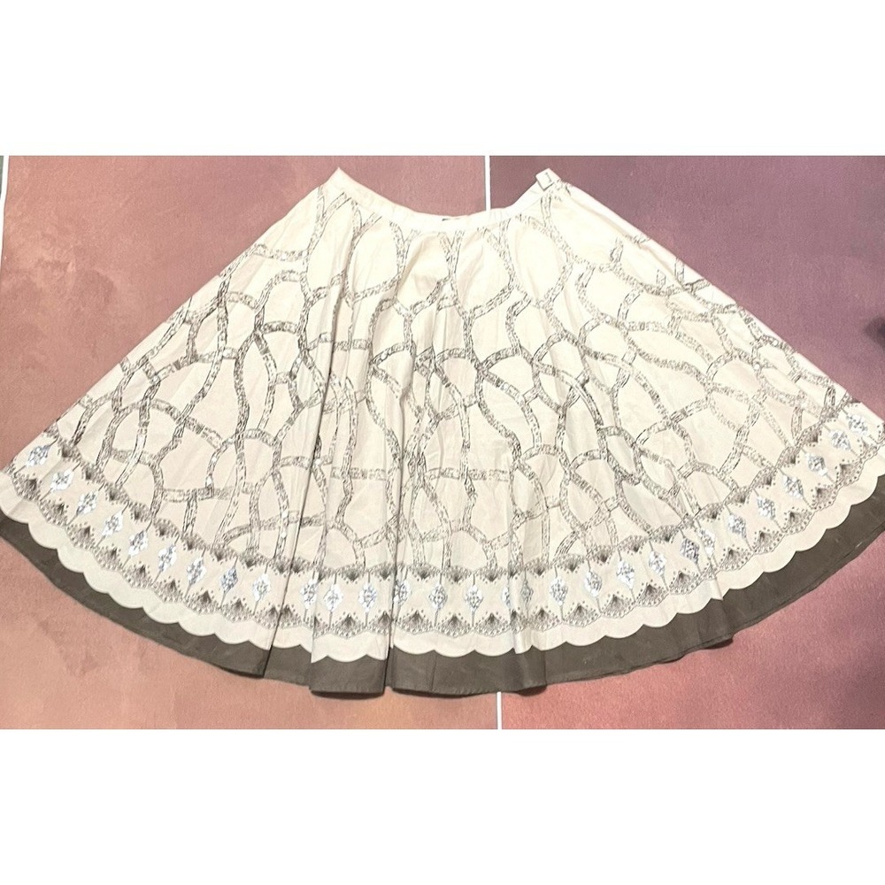 Hazel Anthropologie Sequined Beadedβ Cotton Midi Full Skirt Size L Bohemian